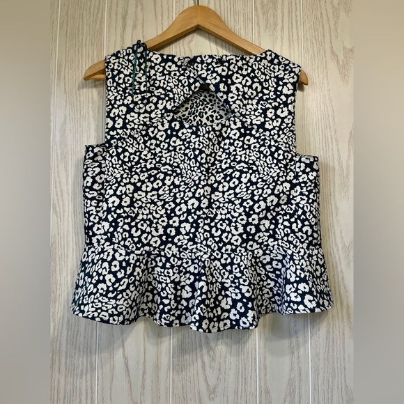 Zara Teal And Cream Leopard Print Sleeveless Peplum Top Size L EUC - Picture 4 of 4